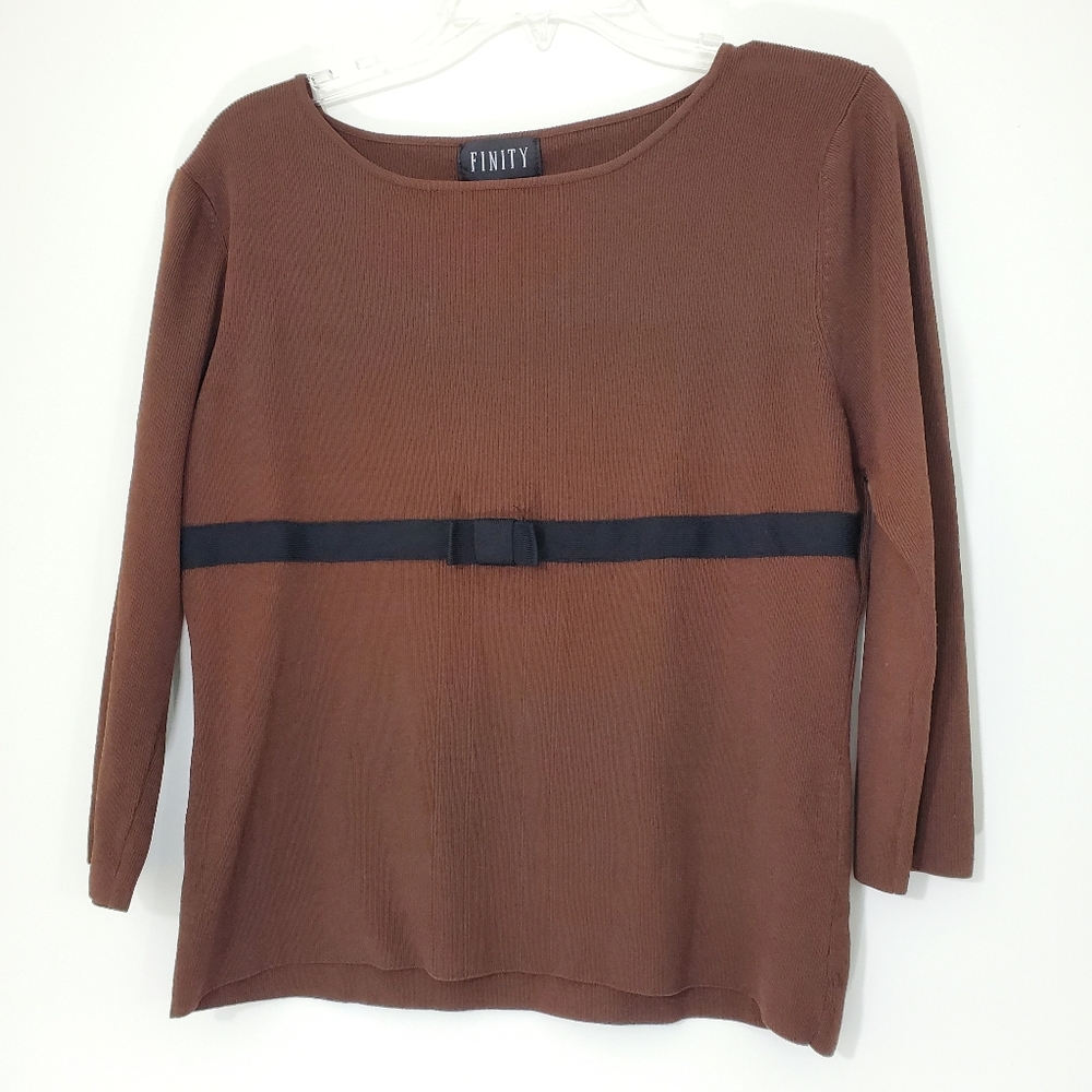 Finity Brown Blouse with front bow, Size XL
